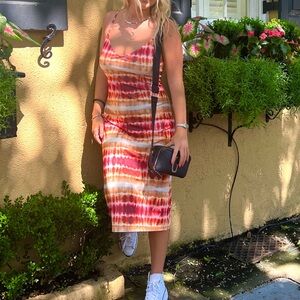 Zara Red and Orange Tie Dye Midi Dress